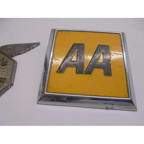 1149 - A Stretford Motor Club car badge, A British Motorcycle Racing club car badge and an AA badge.