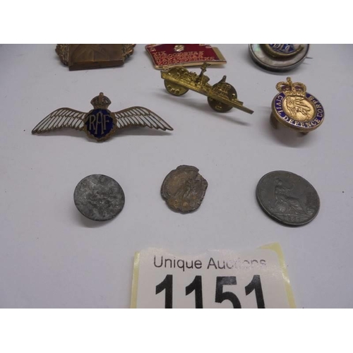 1151 - A selection of badges including military, RAF, French, Russian etc.,