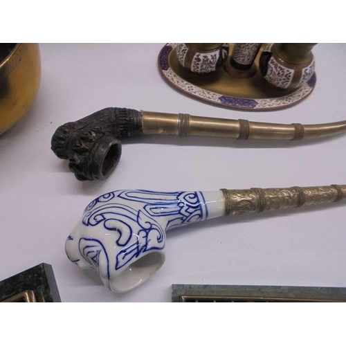 1159 - A mixed lot of oriental items including monkey pipe, cloissonne condiment set, small abacus etc.,