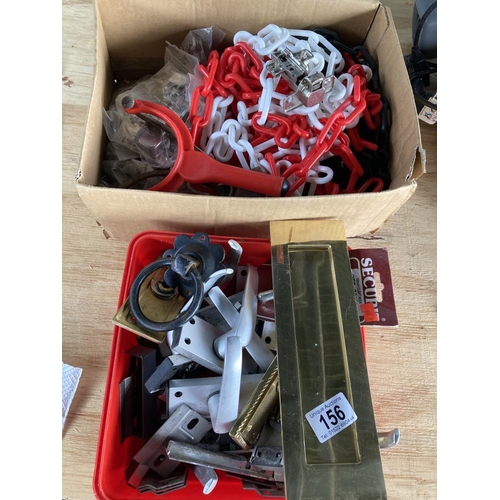 156 - A quantity of door furniture including fixing hinges & plastic chain