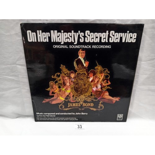 33 - John Barry, On Her Majesty's Secret Service 'Original soundtrack recording' UK Pressing, 1969 Soundt... 