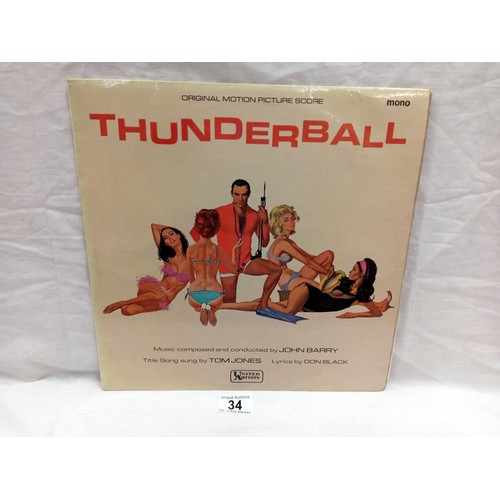 34 - John Barry Thunderball (Original picture score) 1965 United Artists label Cat no ULP1110 UK Pressing... 