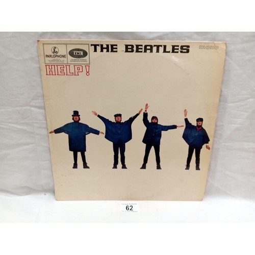 62 - The Beatles Help! Mono Parlophone label, PMC1255 Black / Yellow label. Vinyl VG Cover VG