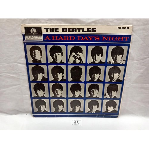 63 - The Beatles A Hard Days Night Parlophone Label, Mono PMC 1230. Vinyl VG Cover VG