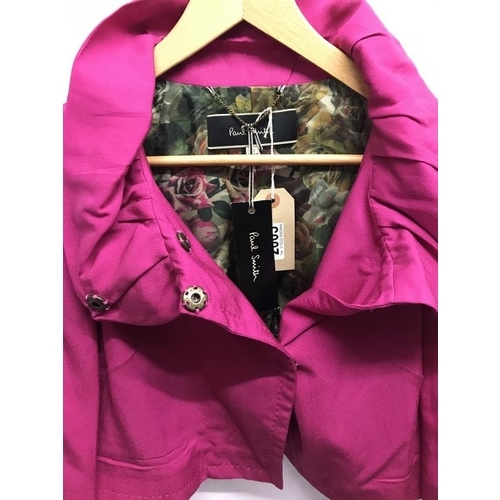 2005 - Paul Smith Italian Silk Mix fuchsia jacket, size 42, floral lined. Popper fastenings