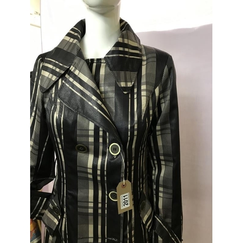 2011 - Italian designer silk checked trench coat zebra print lined, size 12