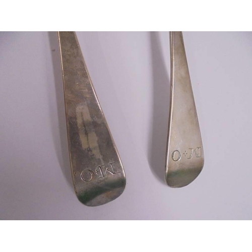 1100 - Two silver dessert spoons London 1795 Steven Adams and 1798 Richard Crossley, Approximately 80 grams... 