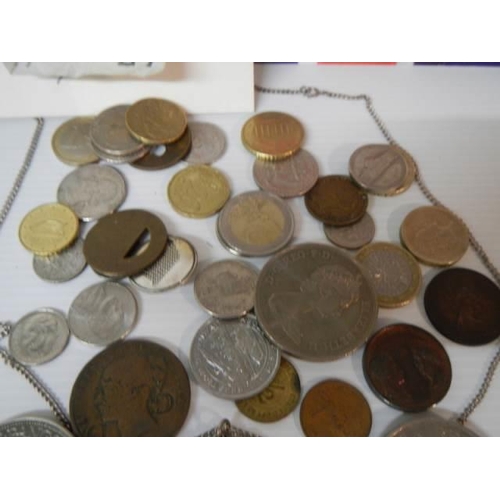 322 - A mixed lot of coins including £5 coin and six euro note etc.,