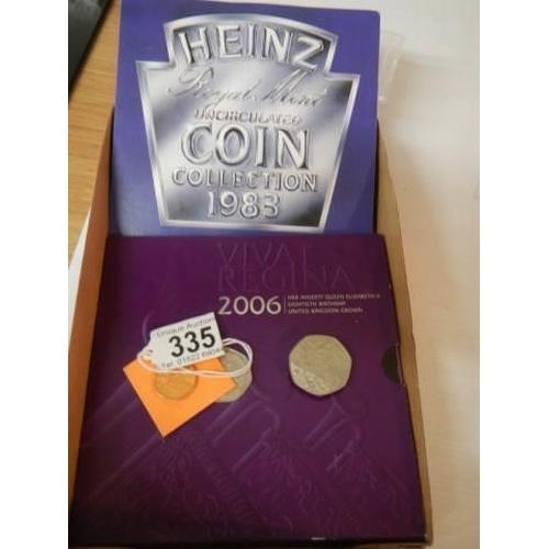 335 - Two coin sets (one being £5) etc.,