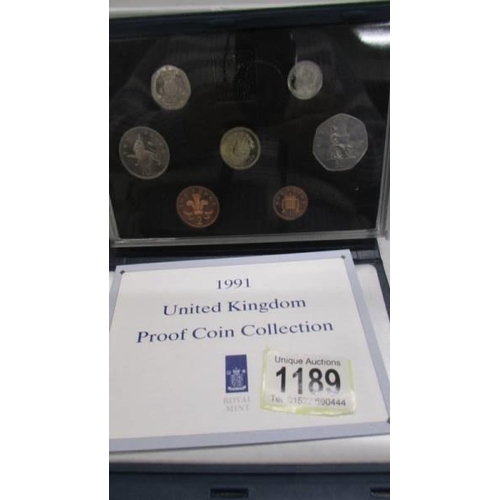 1189 - Nine UK coin proof sets, 1991-1999.