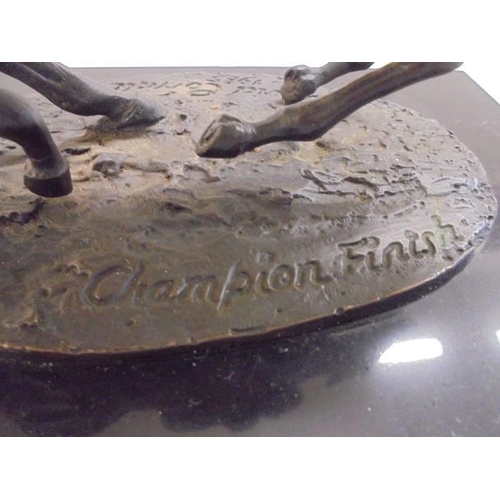 1213 - A signed bronze horse and jockey on a marble bases, signed David Cornell.