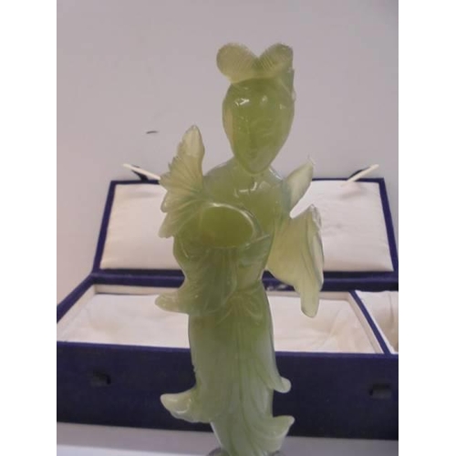 1243 - A boxed Chinese Jade figure (a/f but pieces present) height including base 24 cm.