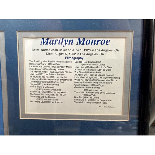 402 - A Framed collection of Marilyn Monroe pictures & info on filmography 28 x 36cm