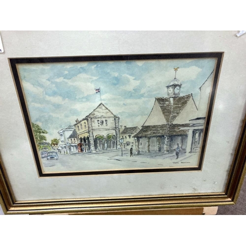 415 - 5 Watercolours depicting building, Centre picture of thatched barn A/F