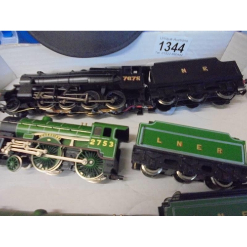 1344 - Three '00' gauge model railway engines and tenders including Cheshire LNER, Gladiator LNER etc.,