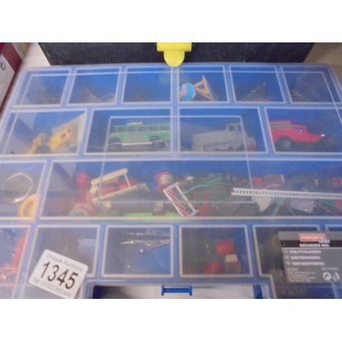 1345 - Three tool boxes of model railway, diecast parts & spares including Wills CK13 craftsman's tool.