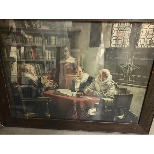 491 - A framed and glazed circa 1930's print depicting an Elizabethan scene. COLLECT Only