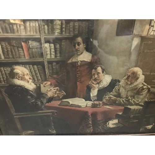 491 - A framed and glazed circa 1930's print depicting an Elizabethan scene. COLLECT Only