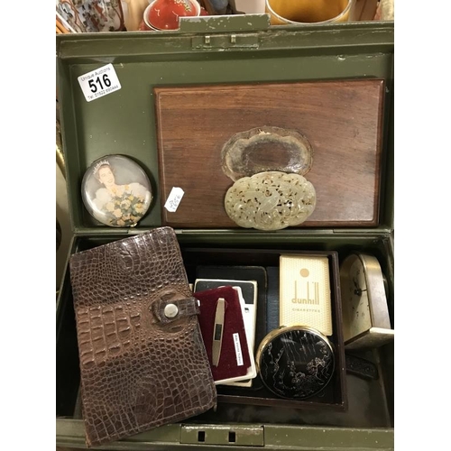 516 - A quantity of miscellaneous items including Playing cards, wallet and wooden box