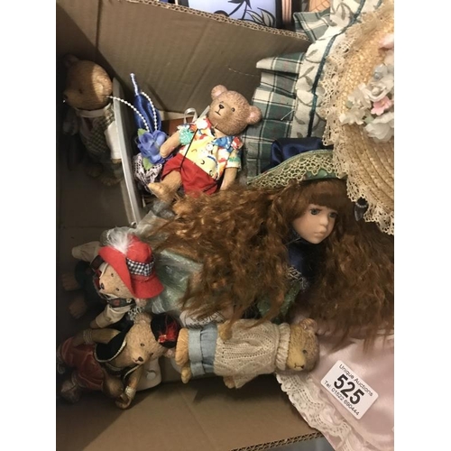 525 - A collection of porcelain dolls and teddies