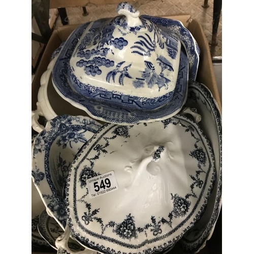 549 - A miscellaneous box including tureens, plates and bowls.