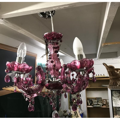 591 - A pink glass chandelier AF