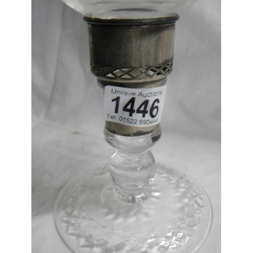 1446 - A good quality cut glass candle lamp.