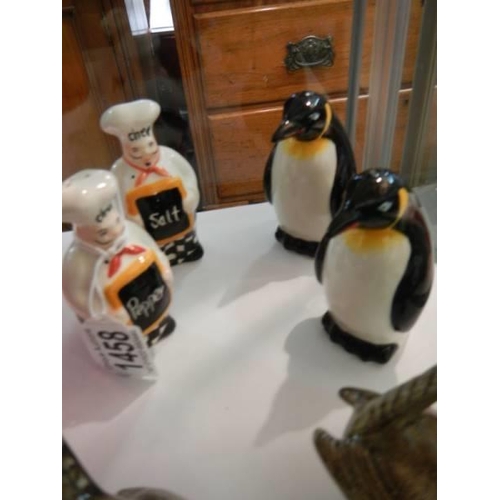 1458 - Three novelty salt & peppers - Penguins, Wrens and Chefs.