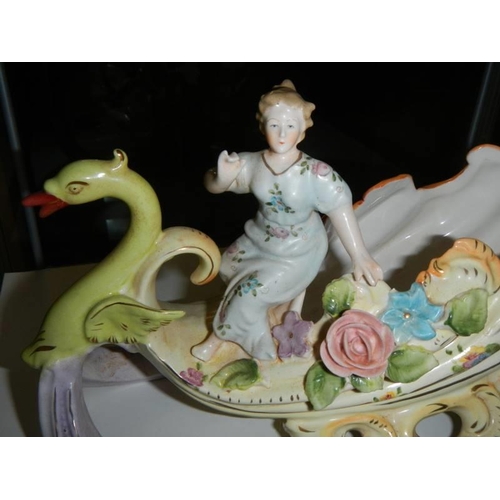 1472 - A good mid 20th century porcelain tray featuing a lady and a cherub.