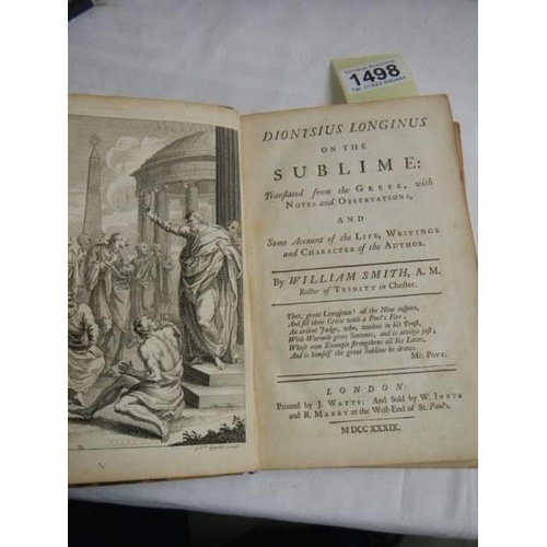 1498 - One Volume - Dionysius Longinvs on the Siblime. Binding in destressed state.