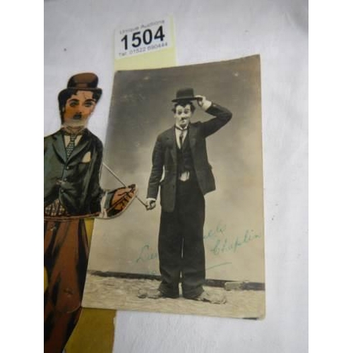 1504 - A Charlie Chaplin advertising card and a signed Charlie Chaplin photograph.