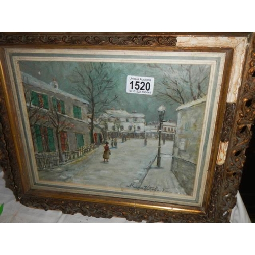 1520 - A framed and glazed early 20th century oil on board signed Marian Utrillo, frame a/f, COLLECT ONLY.