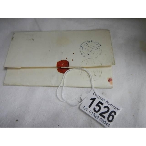 1526 - A 19th century penny red stamp on envelope dated 1847.