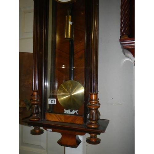 1579 - A Victorian mahogany single weight Vienna wall clock, COLLECT ONLY.