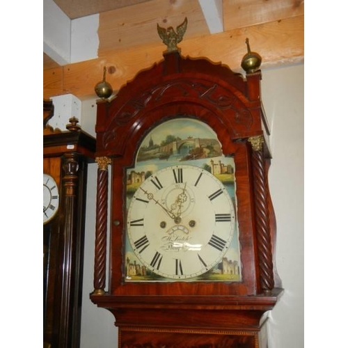 1580 - An eight day Victorian inlaid Grandfather clock by w Latch, Newport, complete. COLLECT ONLY.