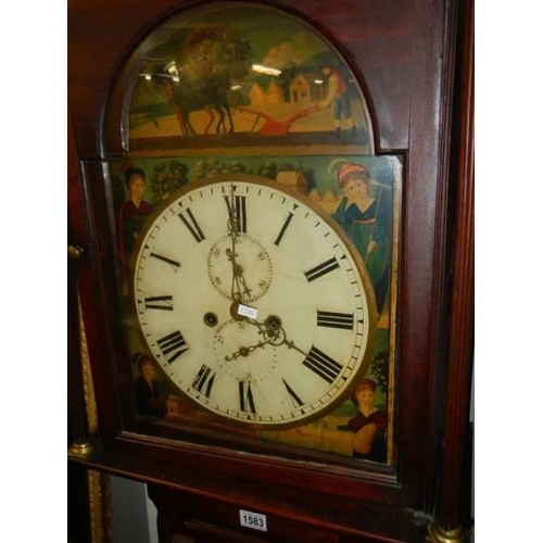 1583 - A Victorian eight day painted dial Grandfather clock with farming scenes, COLLECT ONLY.