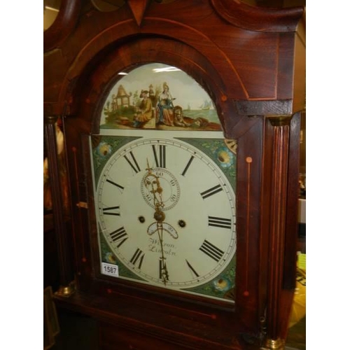 1587 - An oak cased eight day Grandfather clock by Wilson, Lincoln, COLLECT ONLY.