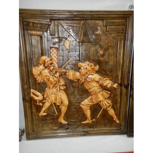 1598 - Two early 20th century chalk panels depicting duelling scenes, COLLECT ONLY.