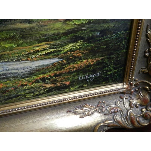 1612 - A gilt framed oil on canvas rural scene with cathedral in backgroung signed D M Everit, COLLECT ONLY... 