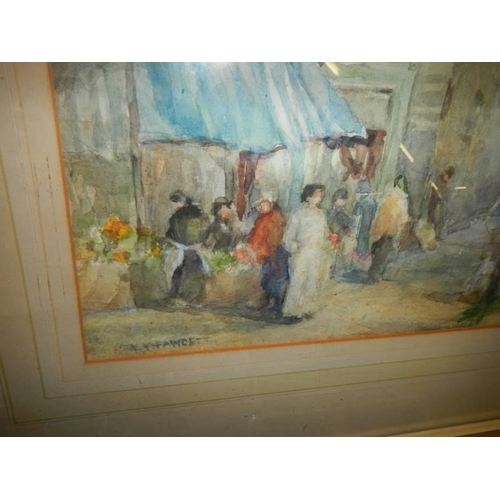 1617 - An early 20th century framed and glazed watercolour street scene signed V V Fawcett, COLLECT ONLY.