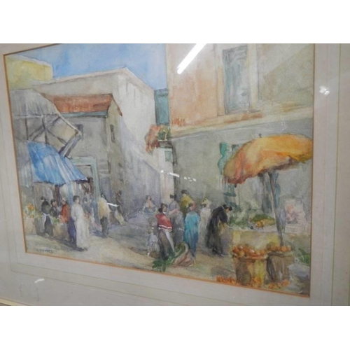 1617 - An early 20th century framed and glazed watercolour street scene signed V V Fawcett, COLLECT ONLY.