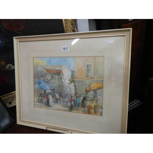 1617 - An early 20th century framed and glazed watercolour street scene signed V V Fawcett, COLLECT ONLY.