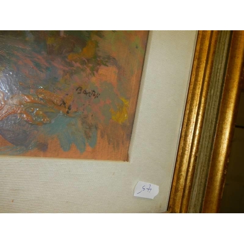 1620 - An oil on board abstract rural scene signed Barton, COLLECT ONLY.