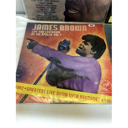 345 - 4 James Brown albums including Sex Machine. Vinyl used, All pro cleaned.