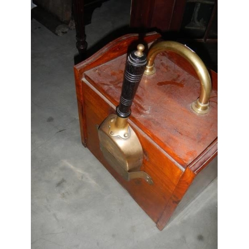 1690 - An Edwardian mahogany slope front coal box complete with liner and shovel, COLLECT ONLY.