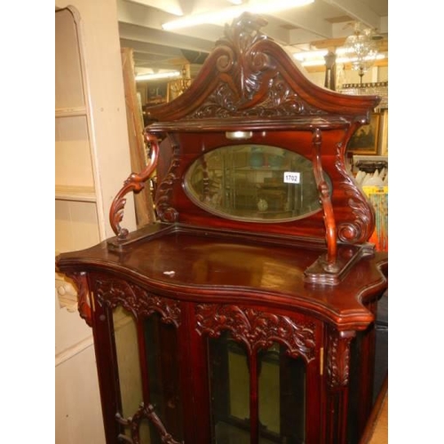 1702 - A superb Victorian display cabinet with mirror back. COLLECT ONLY.