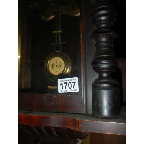 1707 - A mahogany wall clock, COLLECT ONLY.