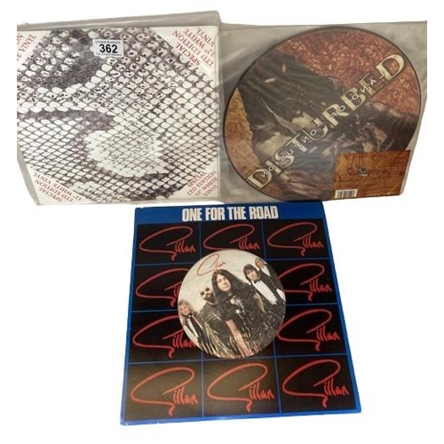 362 - 3 x 12in singles. Gillan - One For the road pic disc, Disturbed - Land of Confusion pic disc & White... 