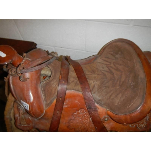 1723 - A good leather 'Spanish' saddle. COLLECT ONLY.