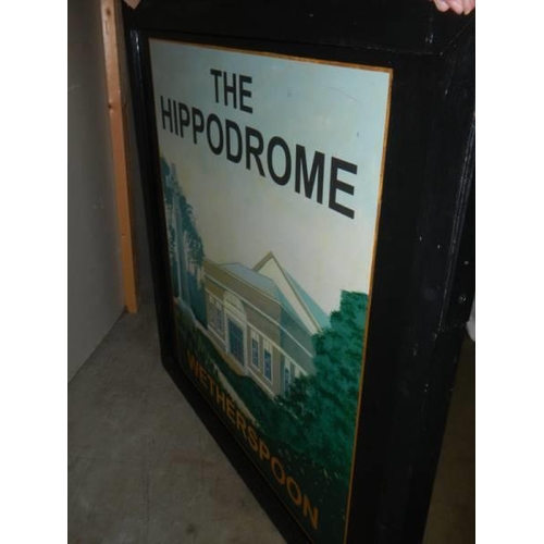 1764 - A 1990'S double sided hand painted pictorial pub sign 'The Hippodrome', 93 x 93 cm, COLLECT ONLY.